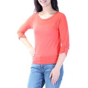 COLOR STORY Womens Orange 3/4 Sleeve Jewel Neck Top Size: M